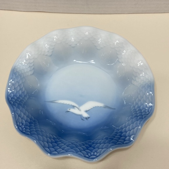B&G Kjobenhavn Denmark Round Ruffled Scalloped Seagull Candy Serving Dish Vtg - Picture 2 of 8